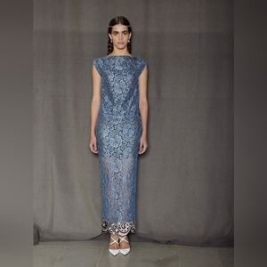 Alessandra Rich Blue Lace Runaway Evening Gown Dress